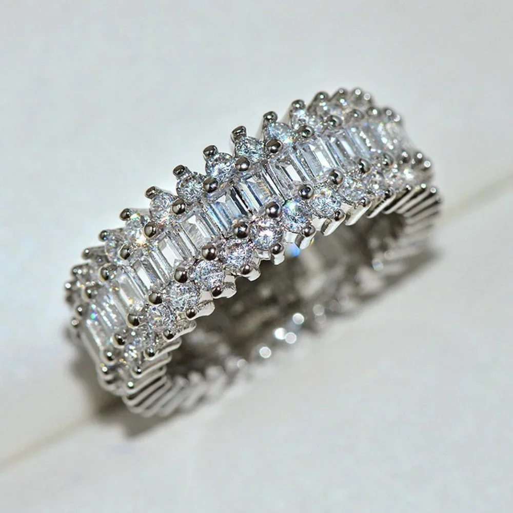 NEW Silver Baguette & Round Diamond Eternity Ring